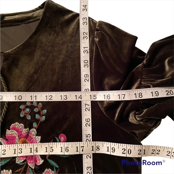 V-neck Velvet Balloon Sleeve Dress - Picture 10 of 10